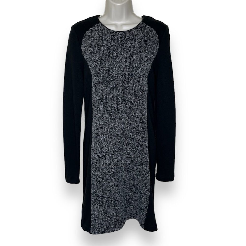 Lou and Grey Colorblock Gray Tweed Look Front Panel Black Sweater Dress Women XS